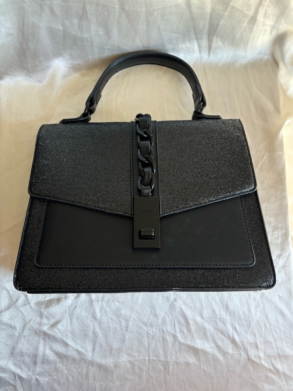 ALDO Black Structured Top-Handle Satchel with Chain Accent glitter